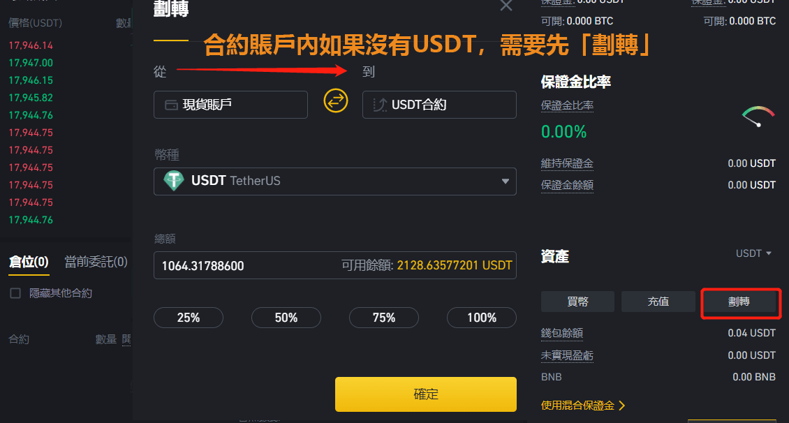 將USDT從「現貨賬戶」劃轉到「USDT合約賬戶」