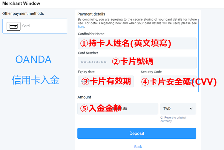 OANDA信用卡入金