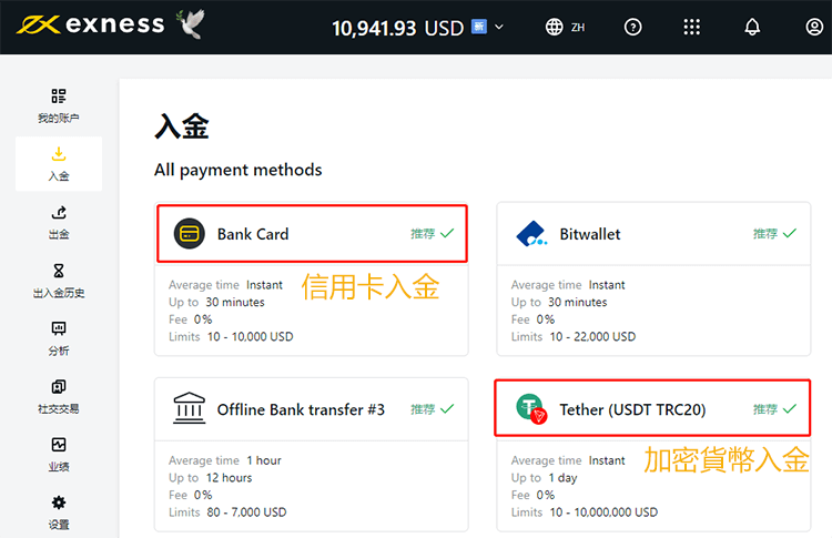 Exness入金